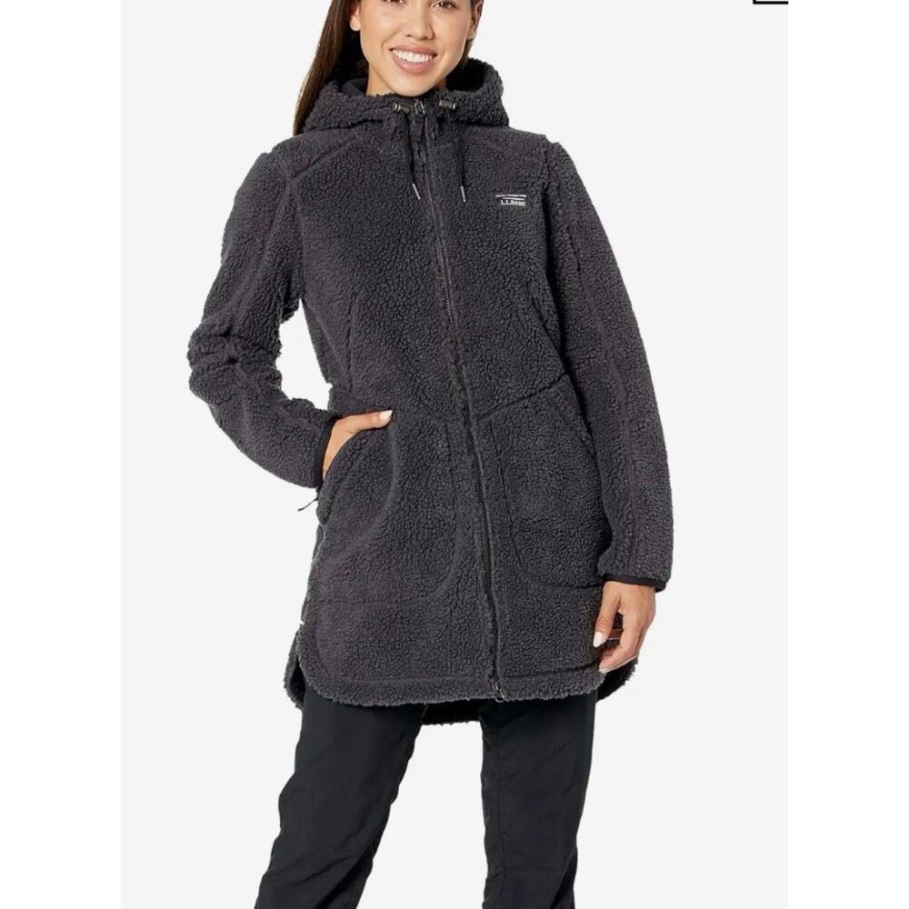 L.L. bean mountain pile navy full zip hooded fleece jacket size M